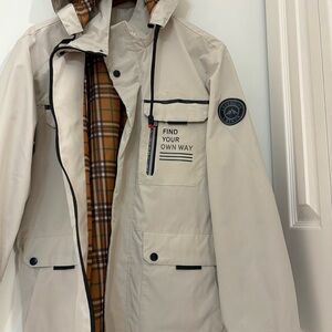Men's Beige Raincoat with Hood